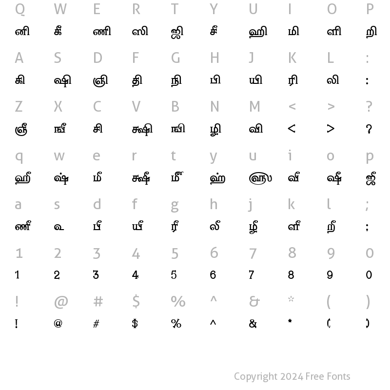 Character Map of TAM-Nambi Bold