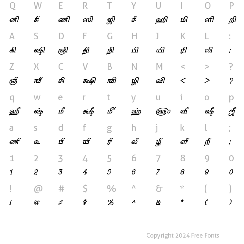 Character Map of TAM-Nambi BoldItalic