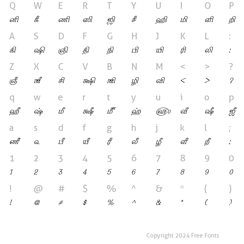 Character Map of TAM-Nambi Italic