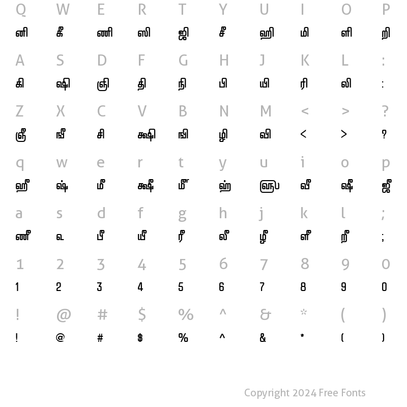 Character Map of TAM-Pattinathar Bold