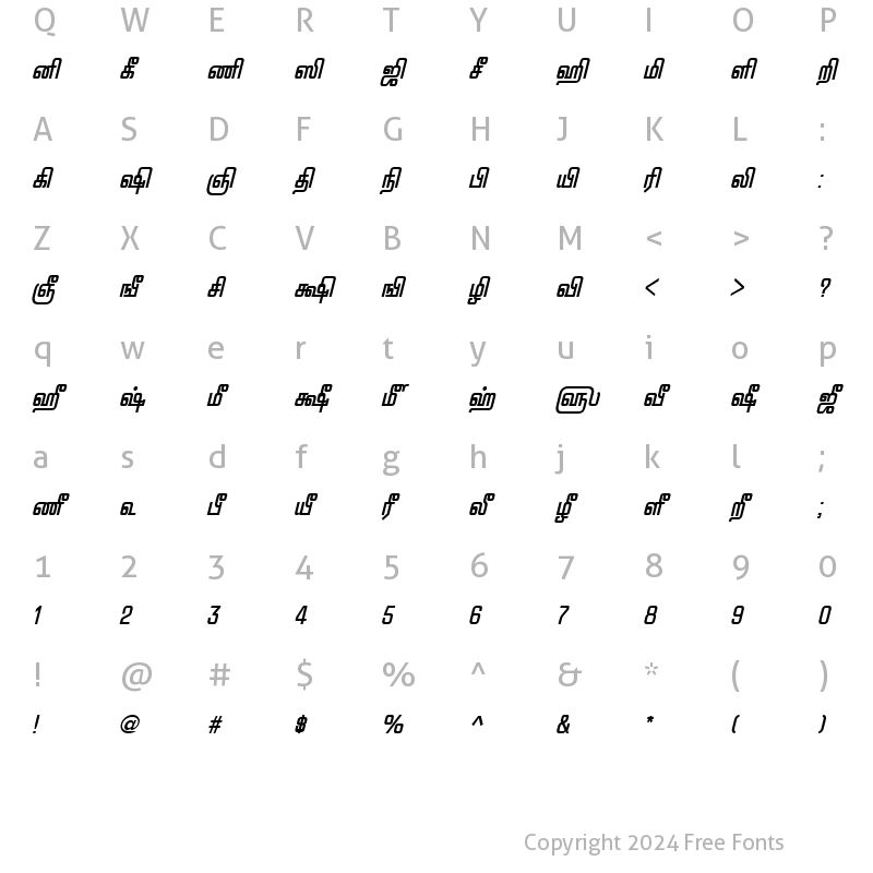 Character Map of TAM-Pattinathar BoldItalic