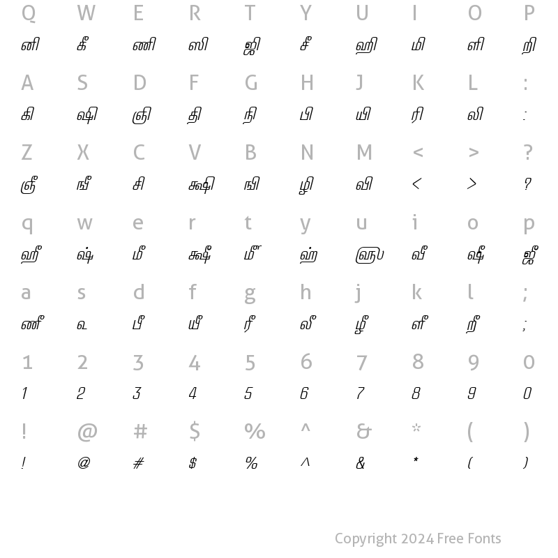 Character Map of TAM-Pattinathar Italic