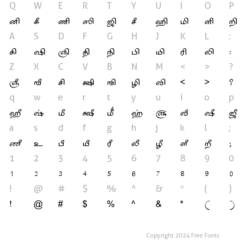 Character Map of TAM-Tamil001 Normal