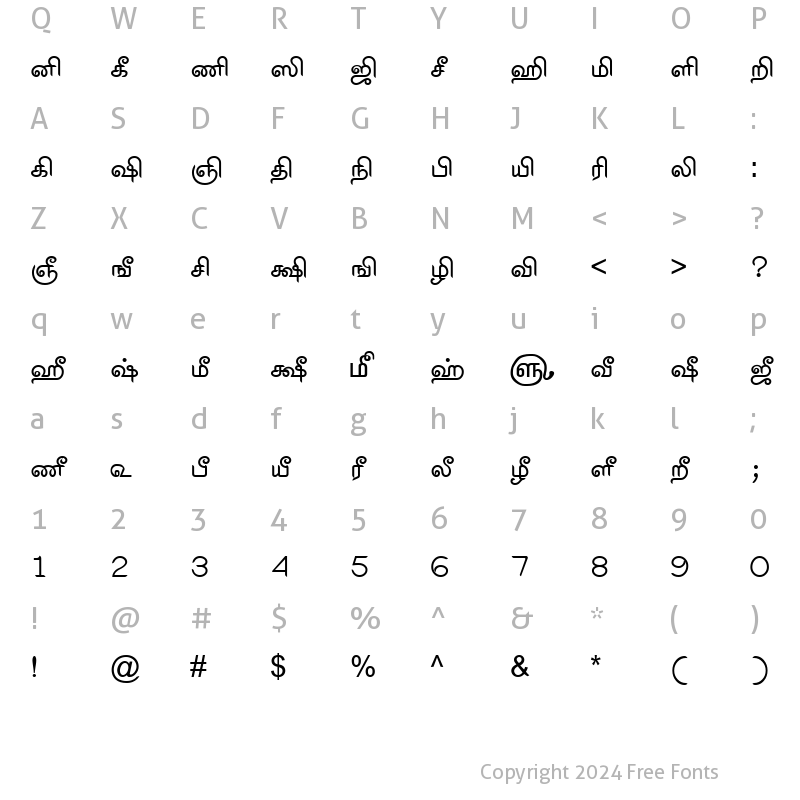 Character Map of TAM-Tamil002 Normal