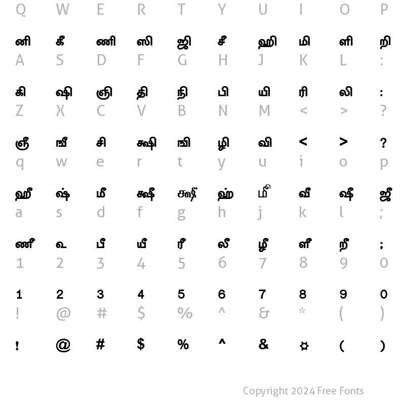 Character Map of TAM-Tamil003 Normal