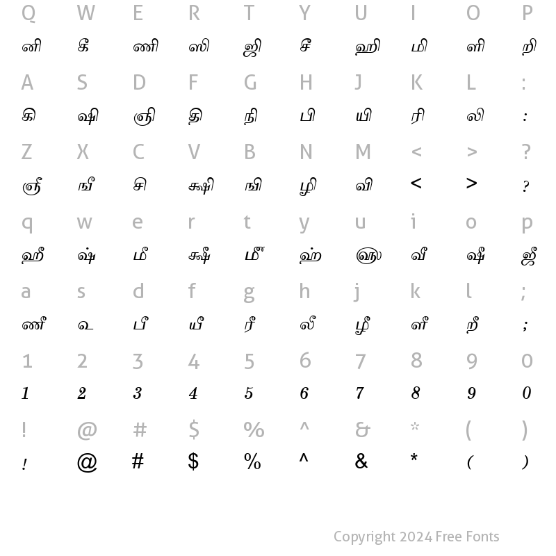 Character Map of TAM-Tamil004 Normal