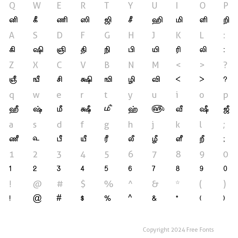 Character Map of TAM-Tamil005 Normal