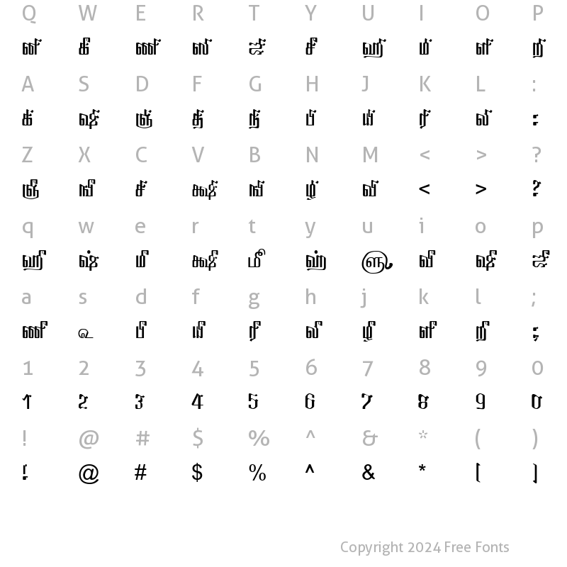 Character Map of TAM-Tamil006 Normal