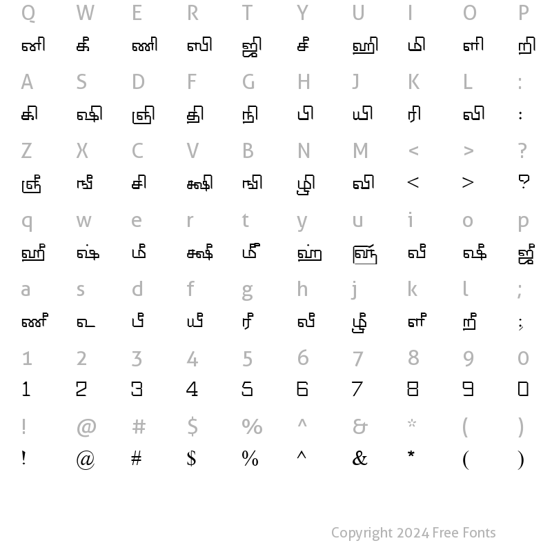 Character Map of TAM-Tamil007 Normal