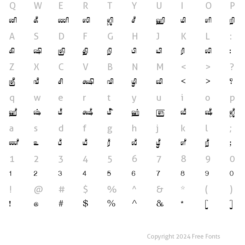 Character Map of TAM-Tamil008 Normal