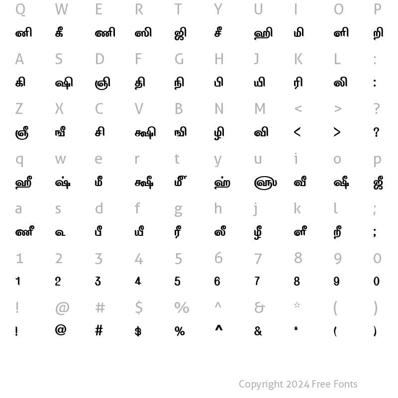 Character Map of TAM-Tamil009 Normal