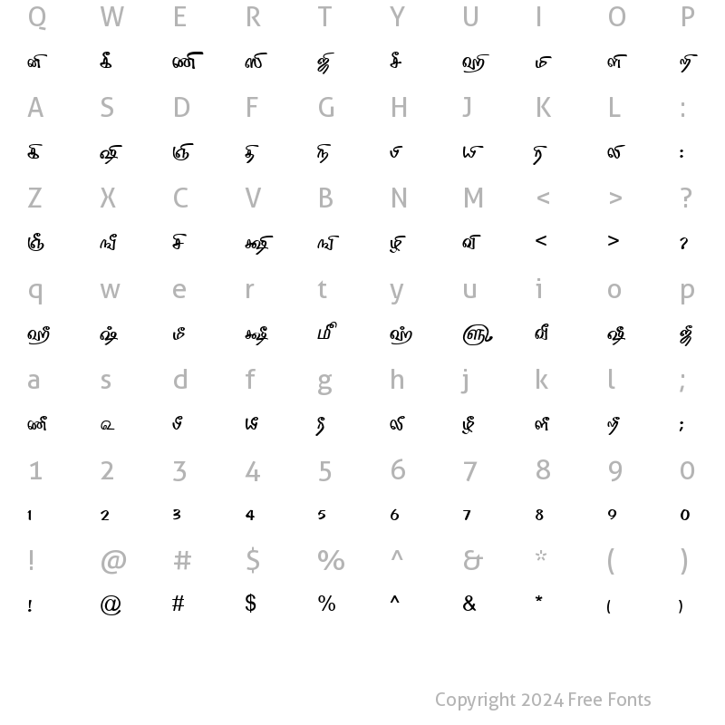 Character Map of TAM-Tamil010 Normal