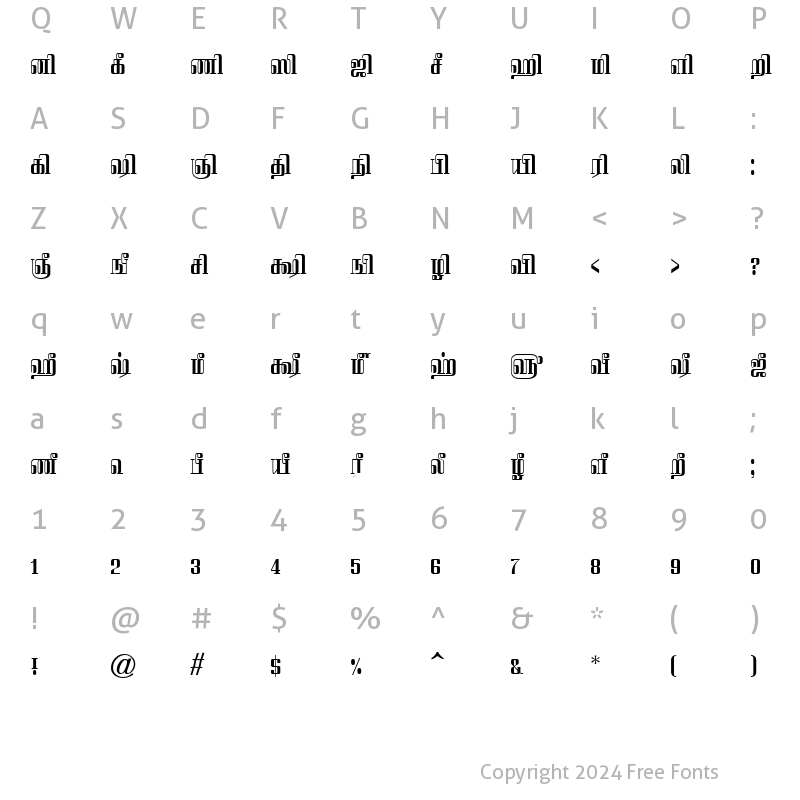 Character Map of TAM-Tamil011 Normal