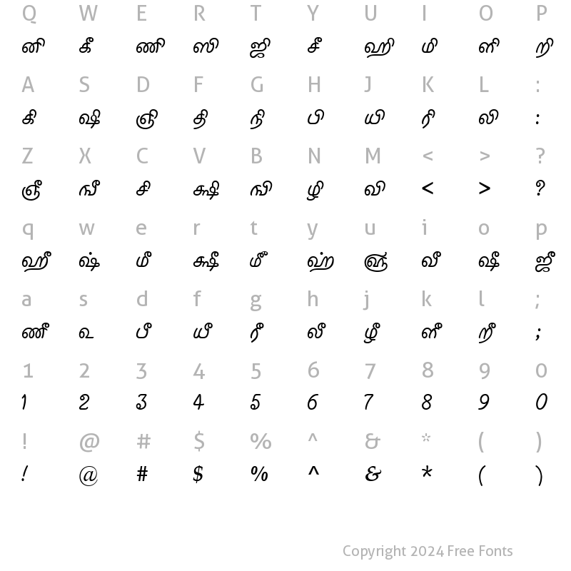 Character Map of TAM-Tamil013 Normal