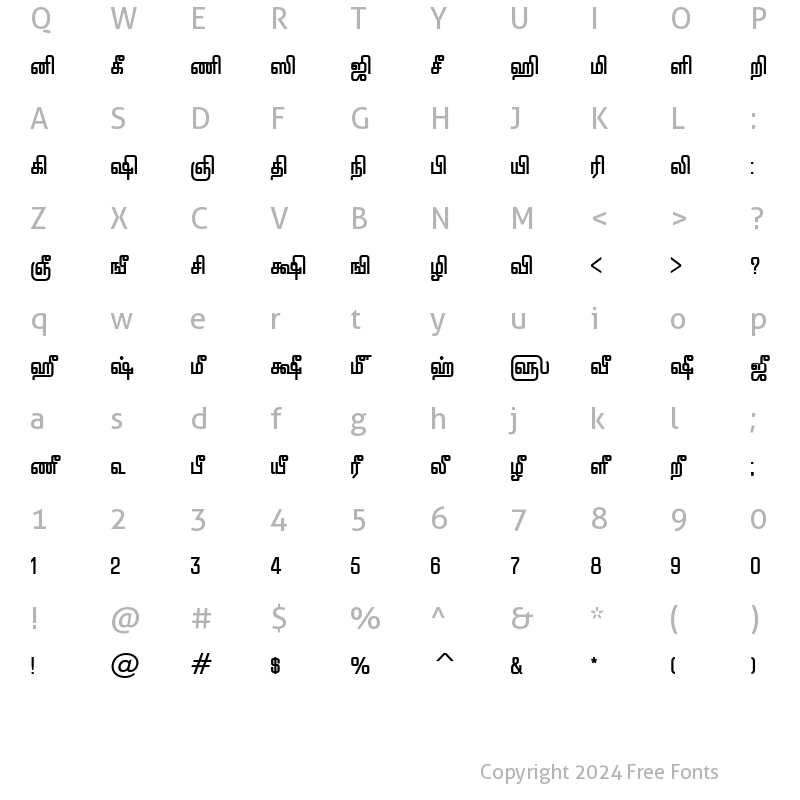 Character Map of Tam-Tamil014 Normal