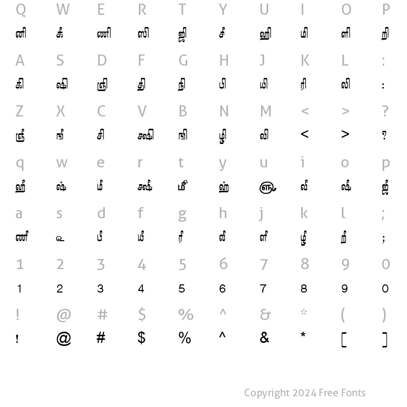 Character Map of Tam-Tamil016 Normal