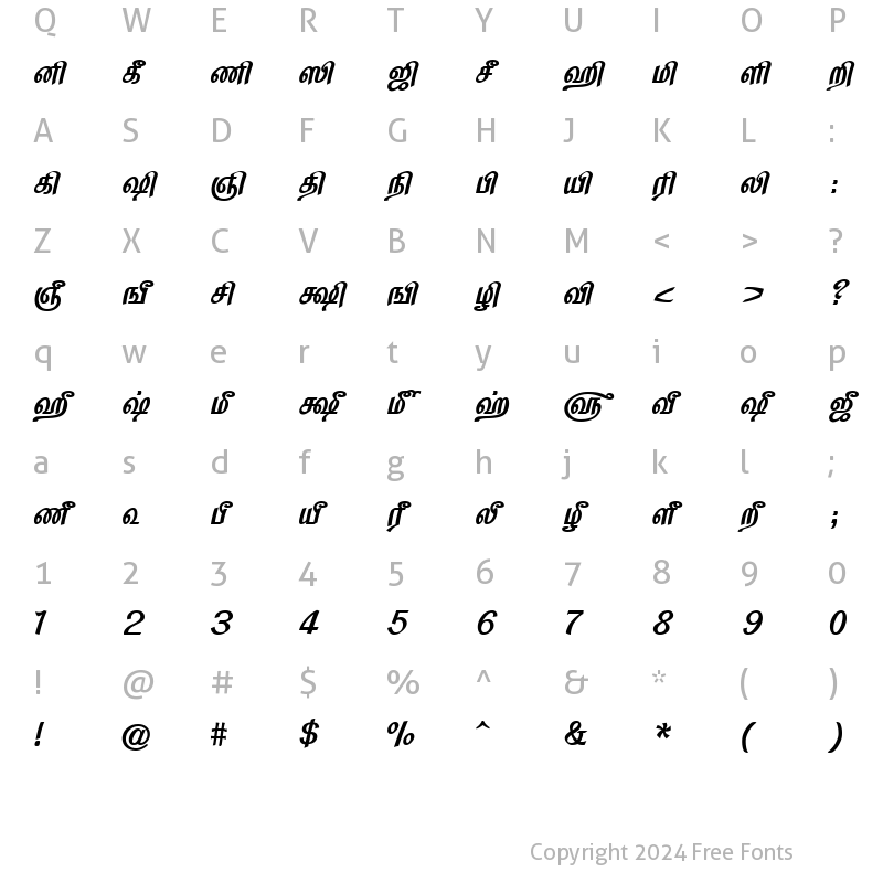 Character Map of Tam-Tamil019 Normal