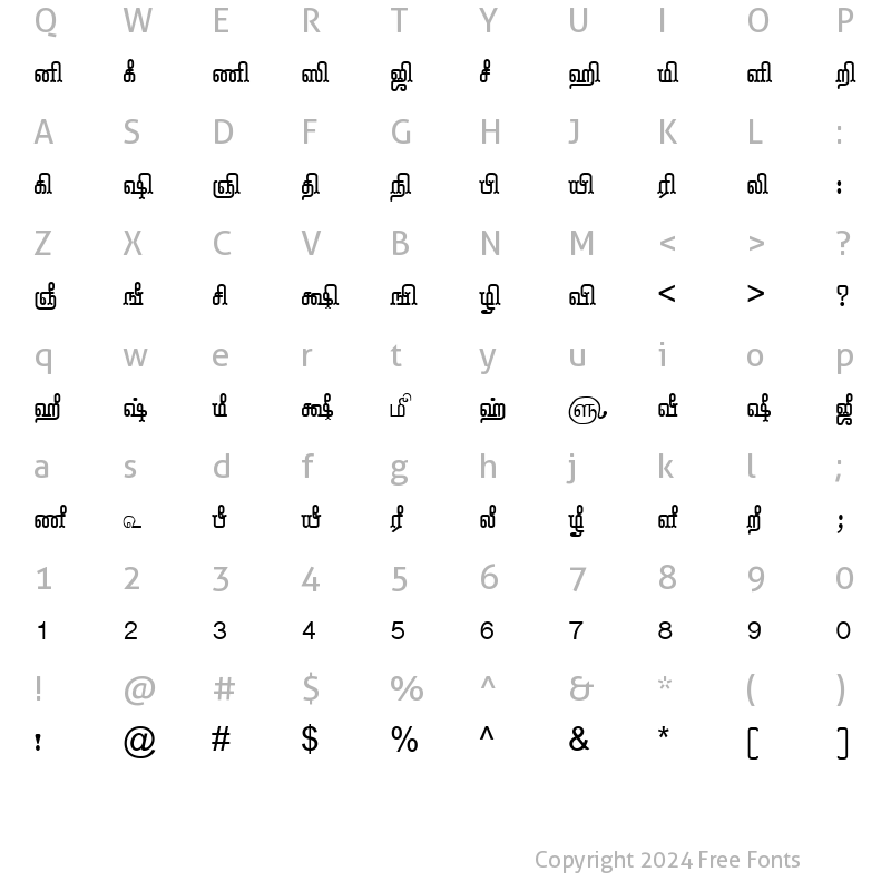 Character Map of Tam-Tamil020 Normal