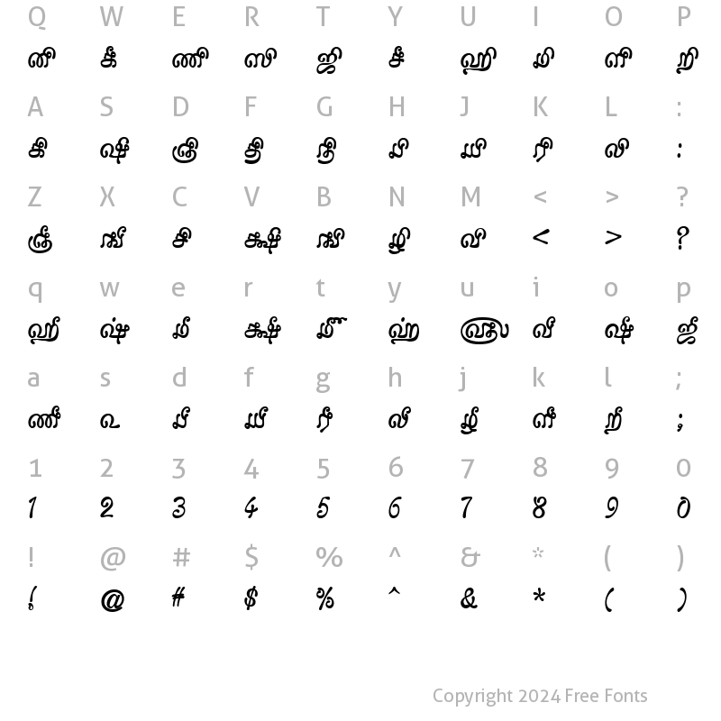 Character Map of Tam-Tamil021 Normal