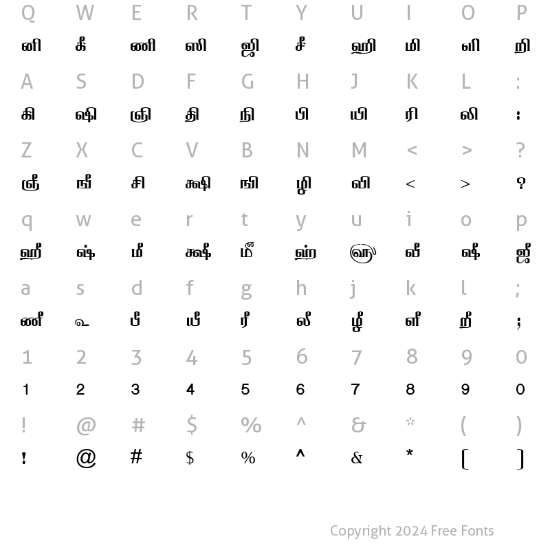 Character Map of TAM-Tamil023 Normal