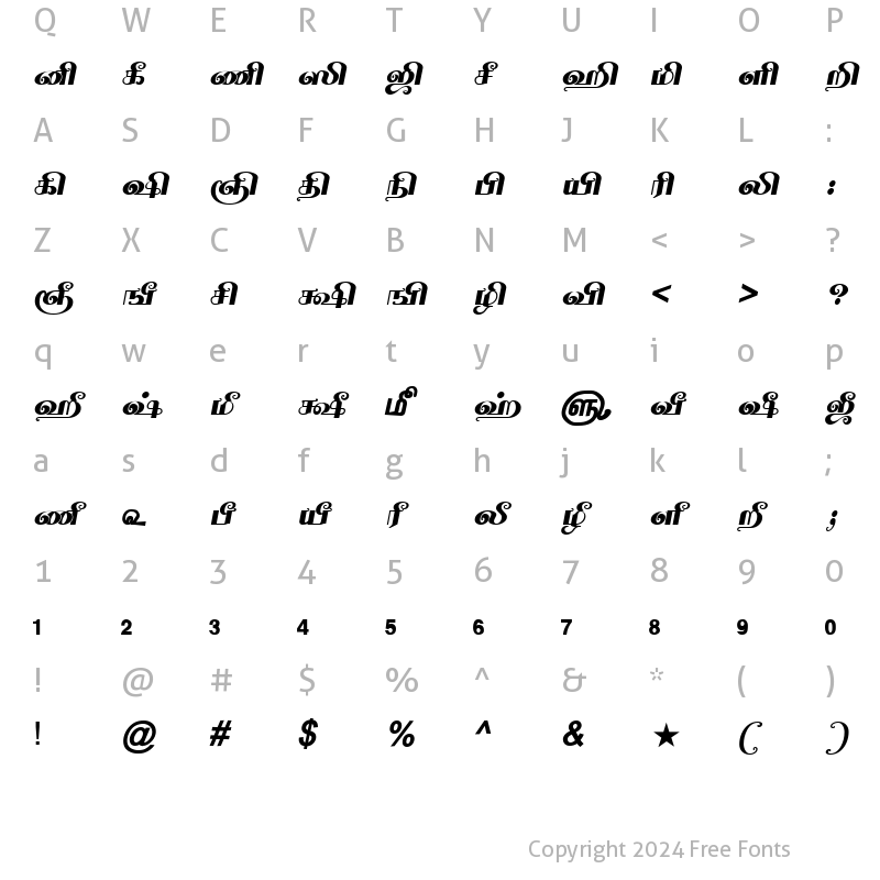 Character Map of TAM-Tamil024 Normal