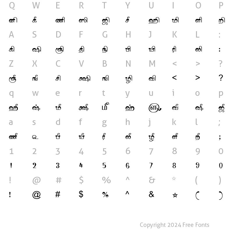 Character Map of TAM-Tamil025 Normal