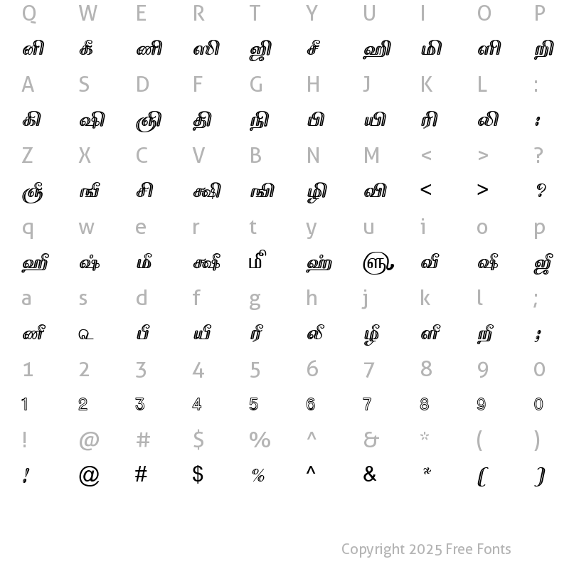 Character Map of TAM-Tamil026 Normal