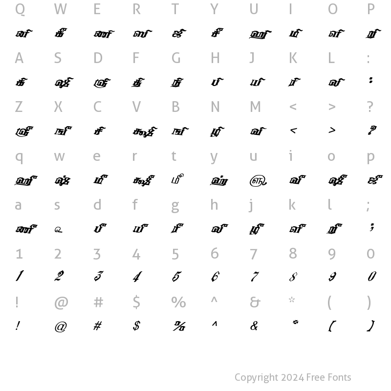 Character Map of TAM-Tamil029 Normal