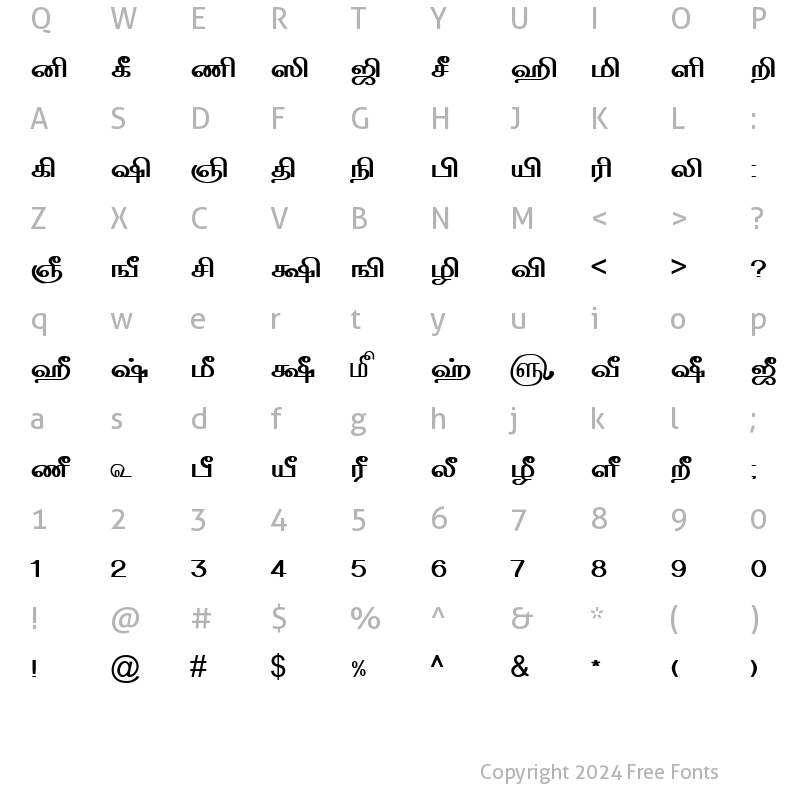 Character Map of TAM-Tamil030 Normal