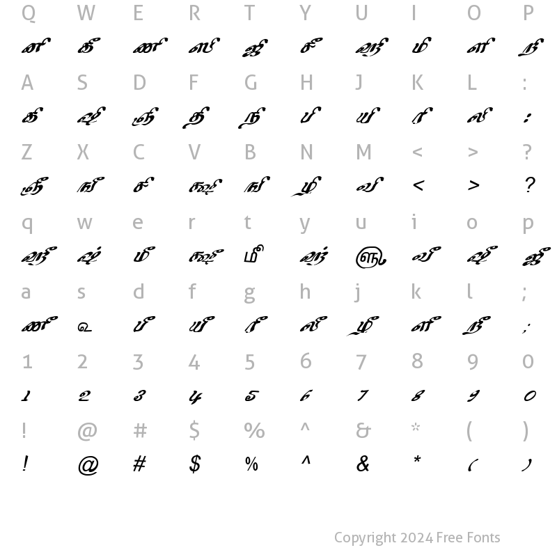Character Map of TAM-Tamil031 Normal
