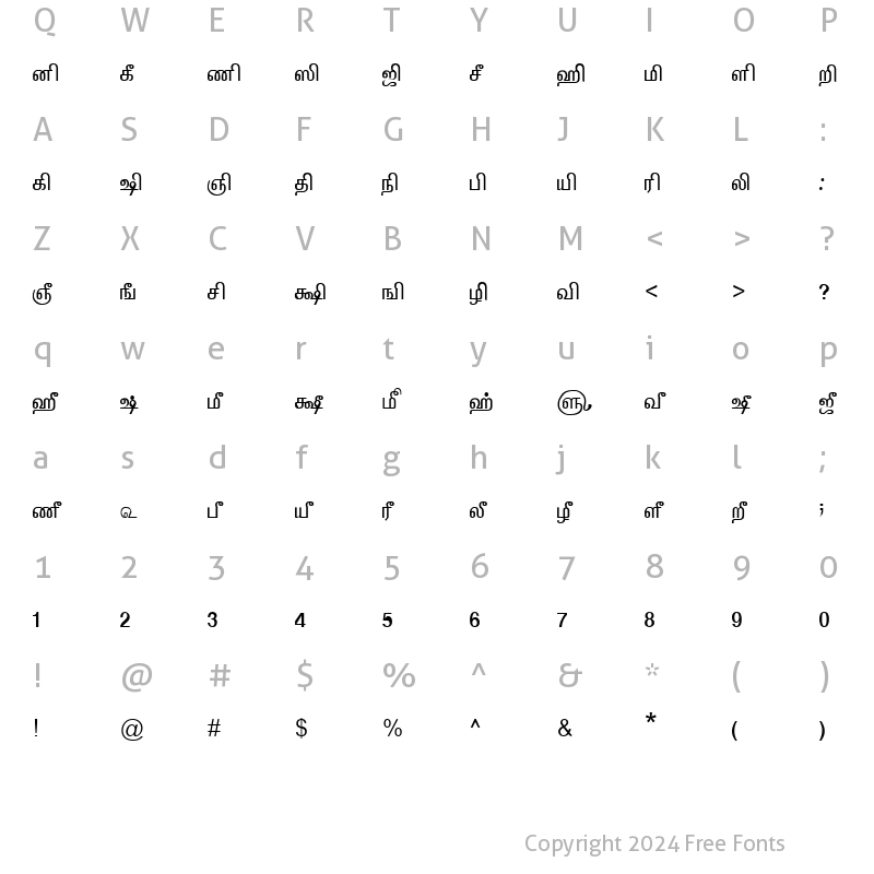 Character Map of TAM-Tamil032 Normal