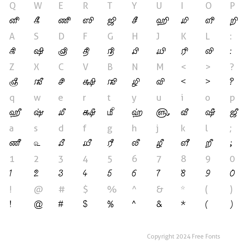 Character Map of TAM-Tamil033 Normal