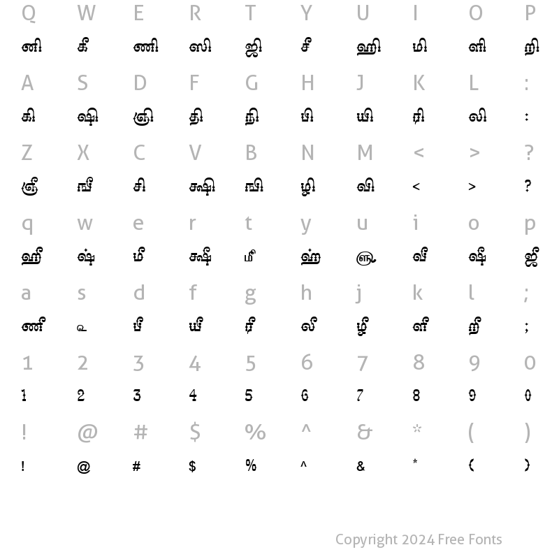 Character Map of TAM-Tamil034 Normal