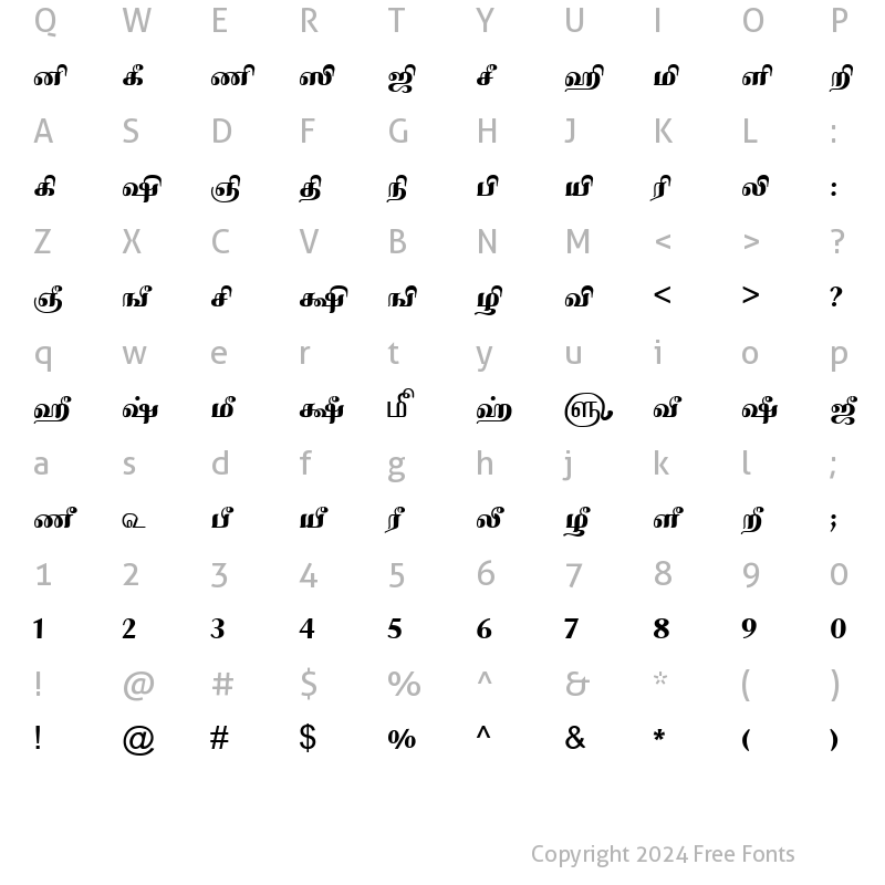 Character Map of TAM-Tamil035 Normal