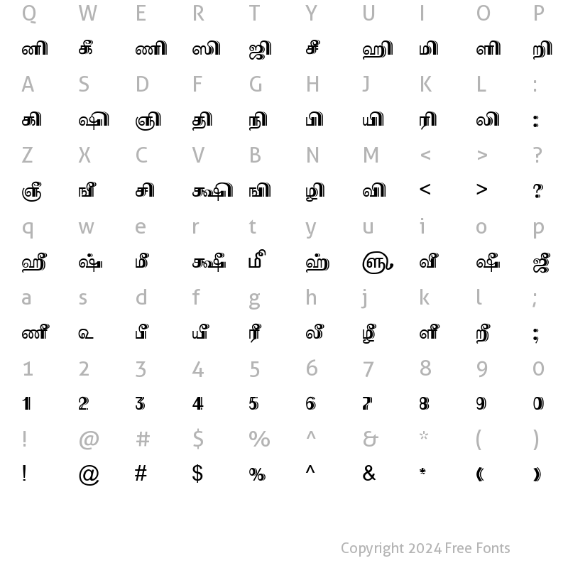 Character Map of TAM-Tamil036 Normal