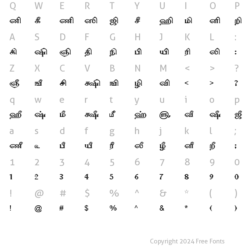 Character Map of TAM-Tamil037 Normal