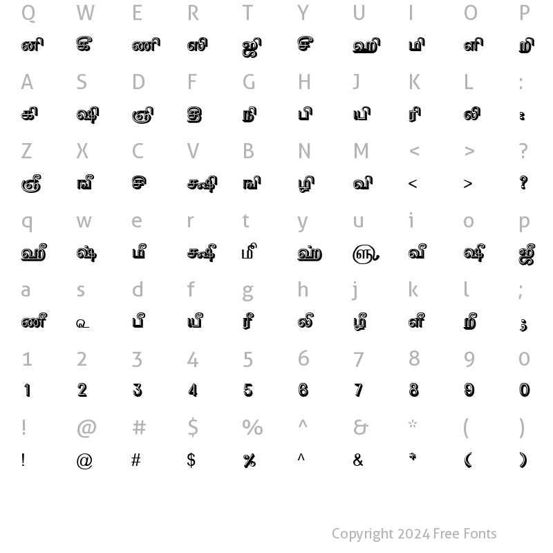 Character Map of TAM-Tamil039 Normal