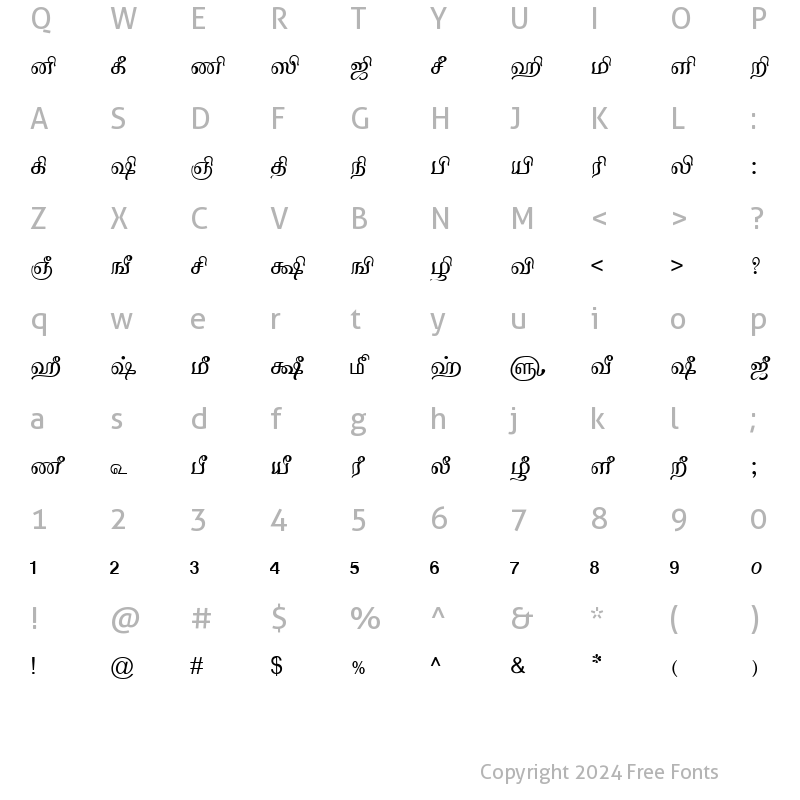 Character Map of TAM-Tamil041 Normal