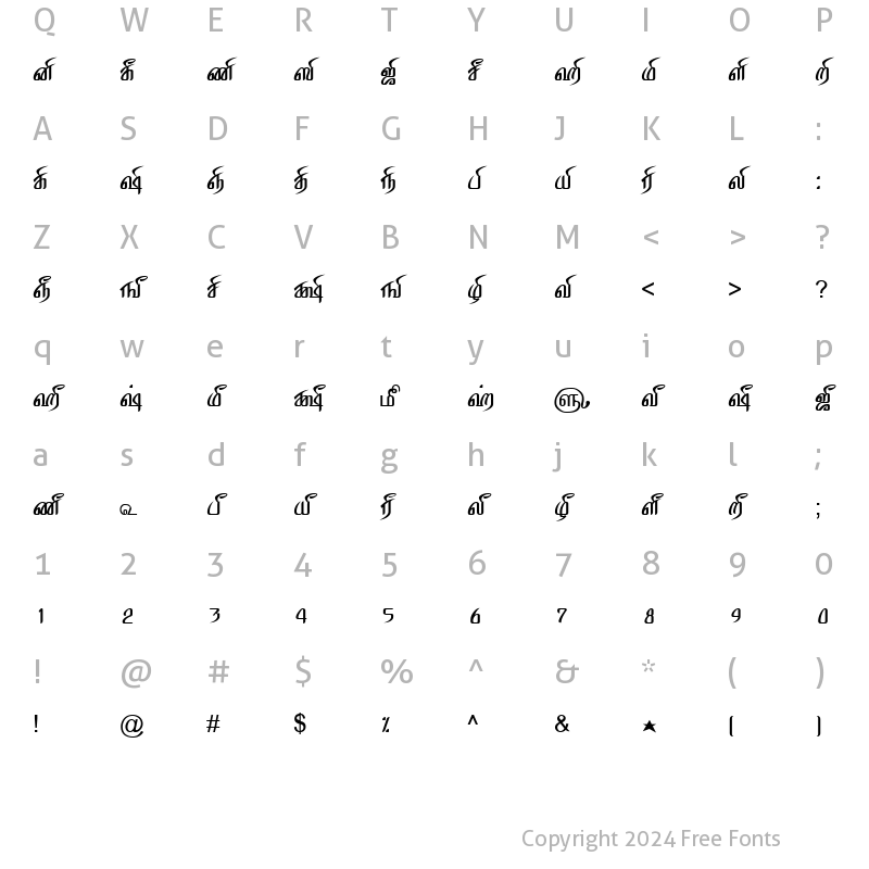 Character Map of TAM-Tamil042 Normal