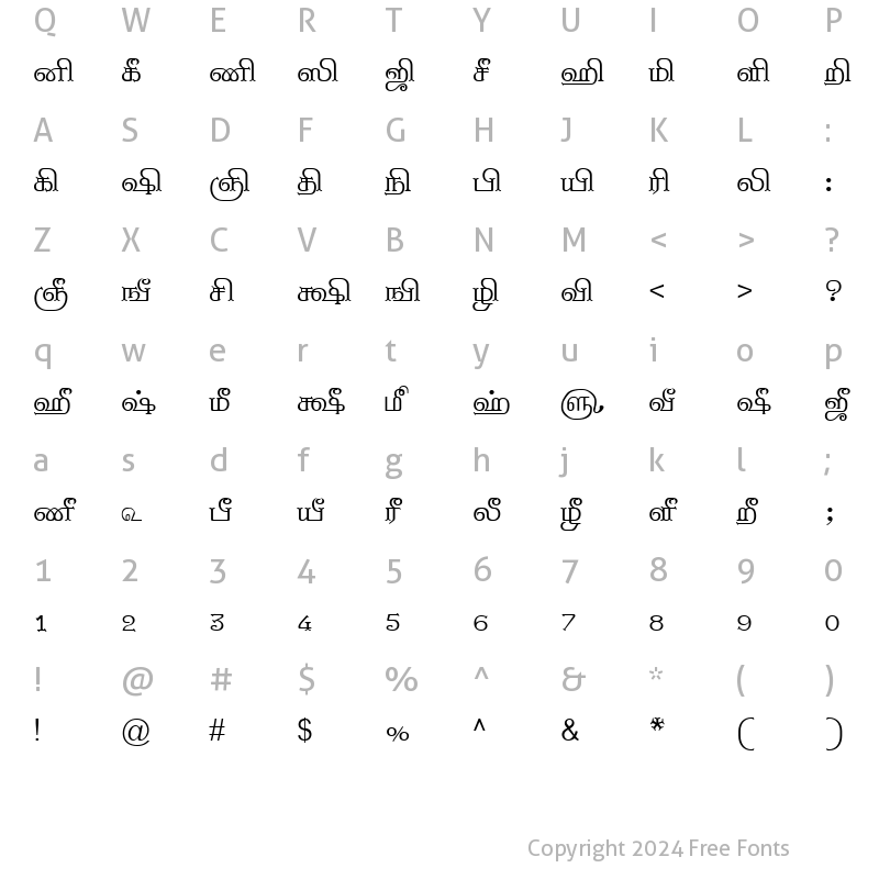 Character Map of TAM-Tamil043 Normal