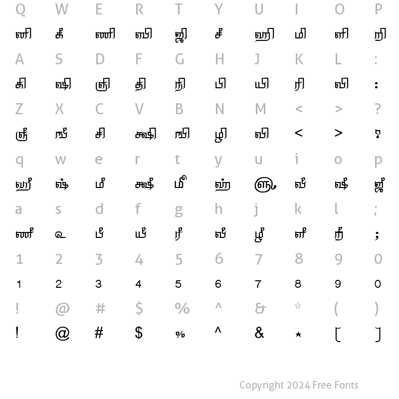 Character Map of TAM-Tamil044 Normal