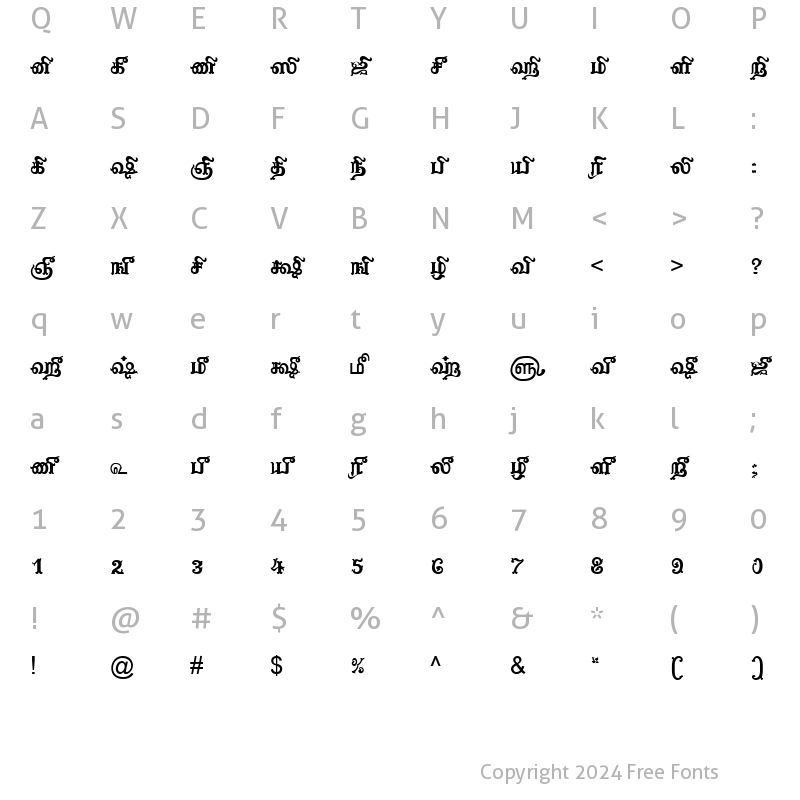 Character Map of TAM-Tamil046 Normal