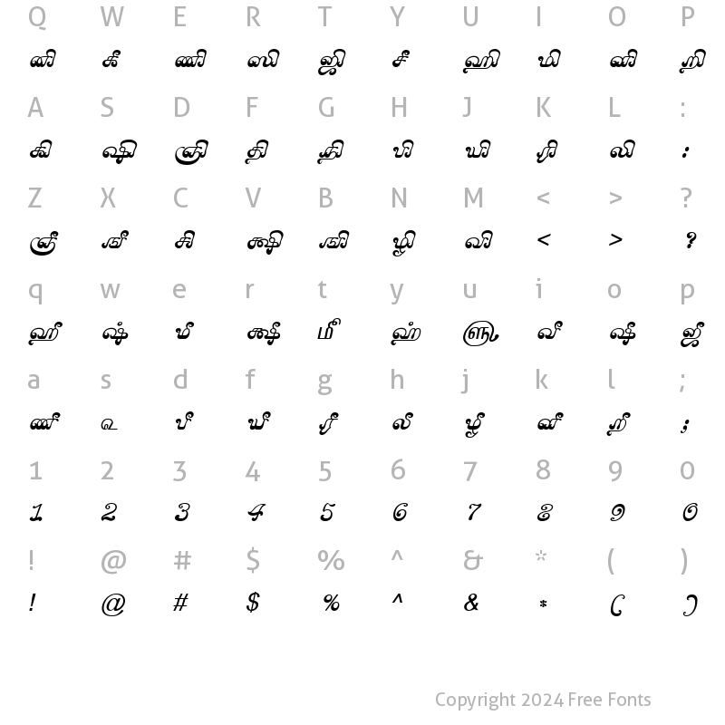 Character Map of TAM-Tamil048 Normal