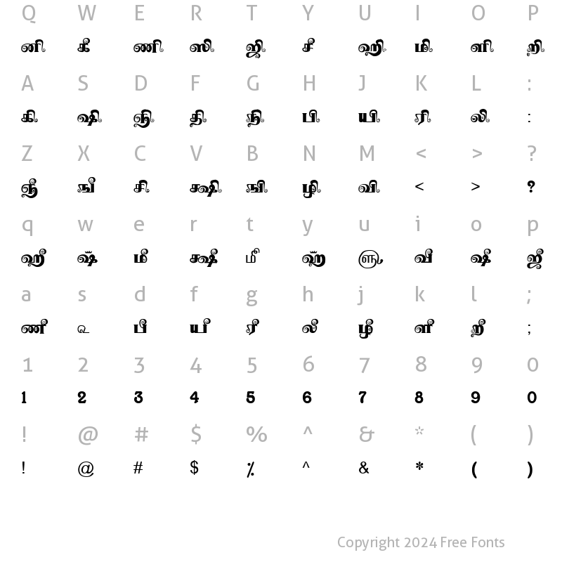 Character Map of TAM-Tamil049 Normal