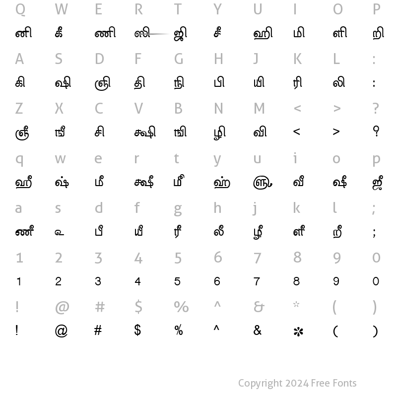 Character Map of TAM-Tamil050 Normal