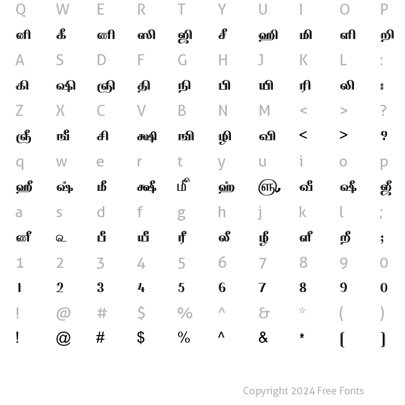 Character Map of TAM-Tamil052 Normal