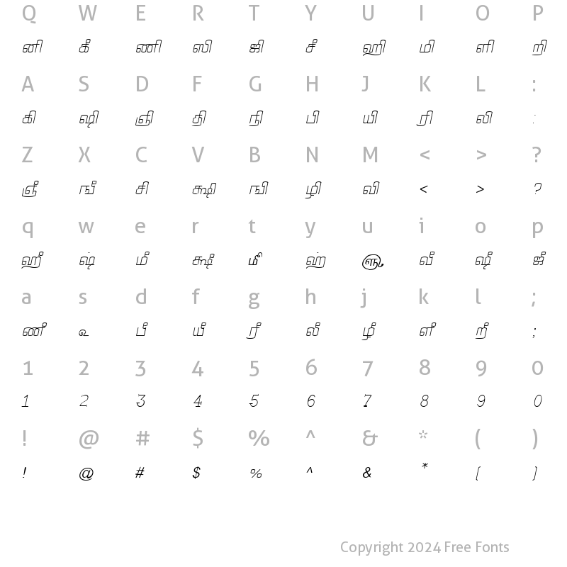 Character Map of TAM-Tamil054 Normal