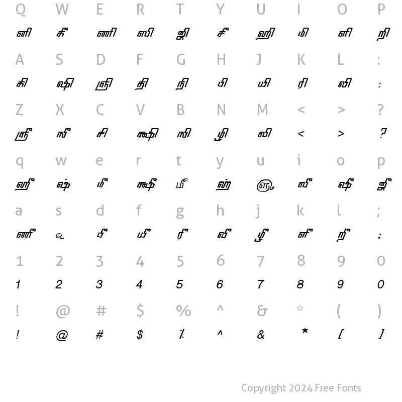 Character Map of TAM-Tamil055 Normal