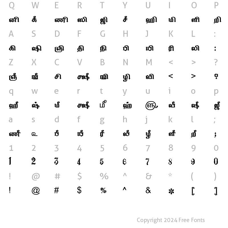 Character Map of TAM-Tamil056 Normal