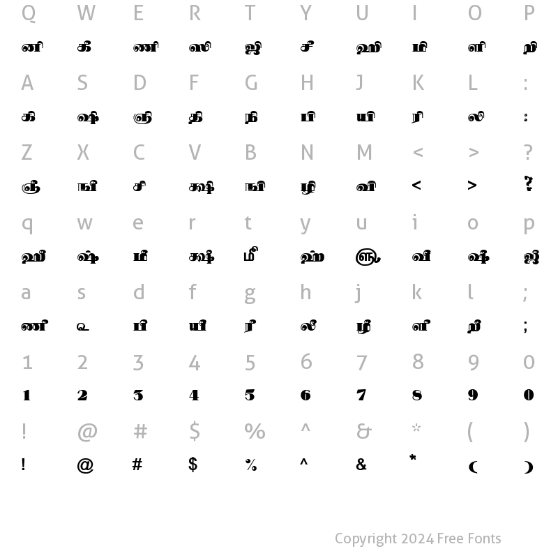 Character Map of TAM-Tamil057 Normal